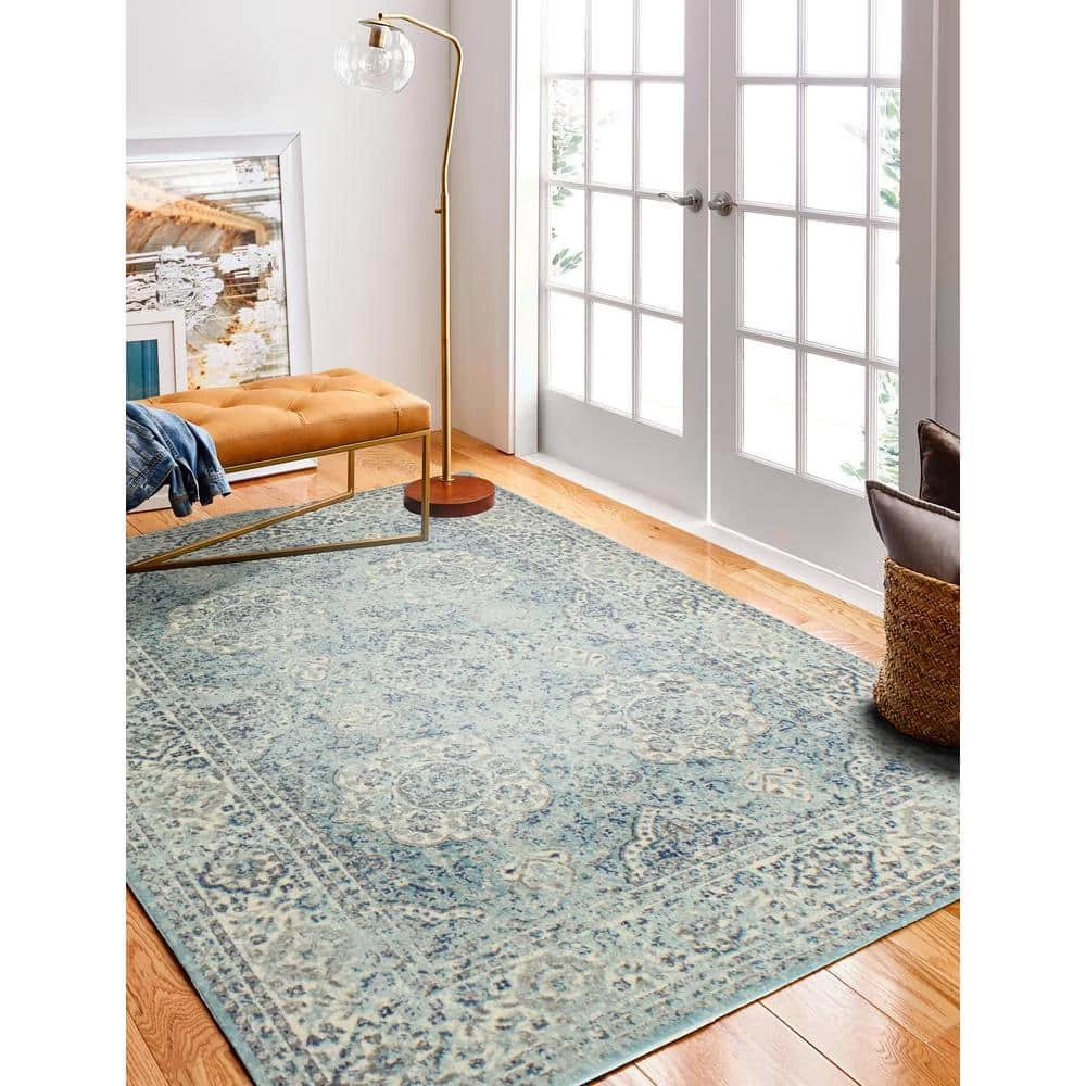Everek Aqua 9 ft. x 12 ft. (8'6" x 11'6") Floral Transitional Area Rug by BASHIAN 2 Everek Aqua 9 ft. x 12 ft. (8'6" x 11'6") Floral Transitional Area Rug by BASHIAN - Image 2