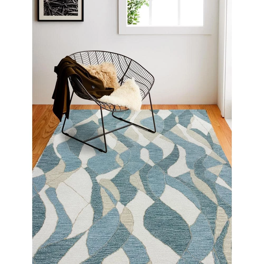 Greenwich Aqua 9 ft. x 12 ft. (8'6" x 11'6") Abstract Contemporary Area Rug by BASHIAN 6 Greenwich Aqua 9 ft. x 12 ft. (8'6" x 11'6") Abstract Contemporary Area Rug by BASHIAN - Image 6