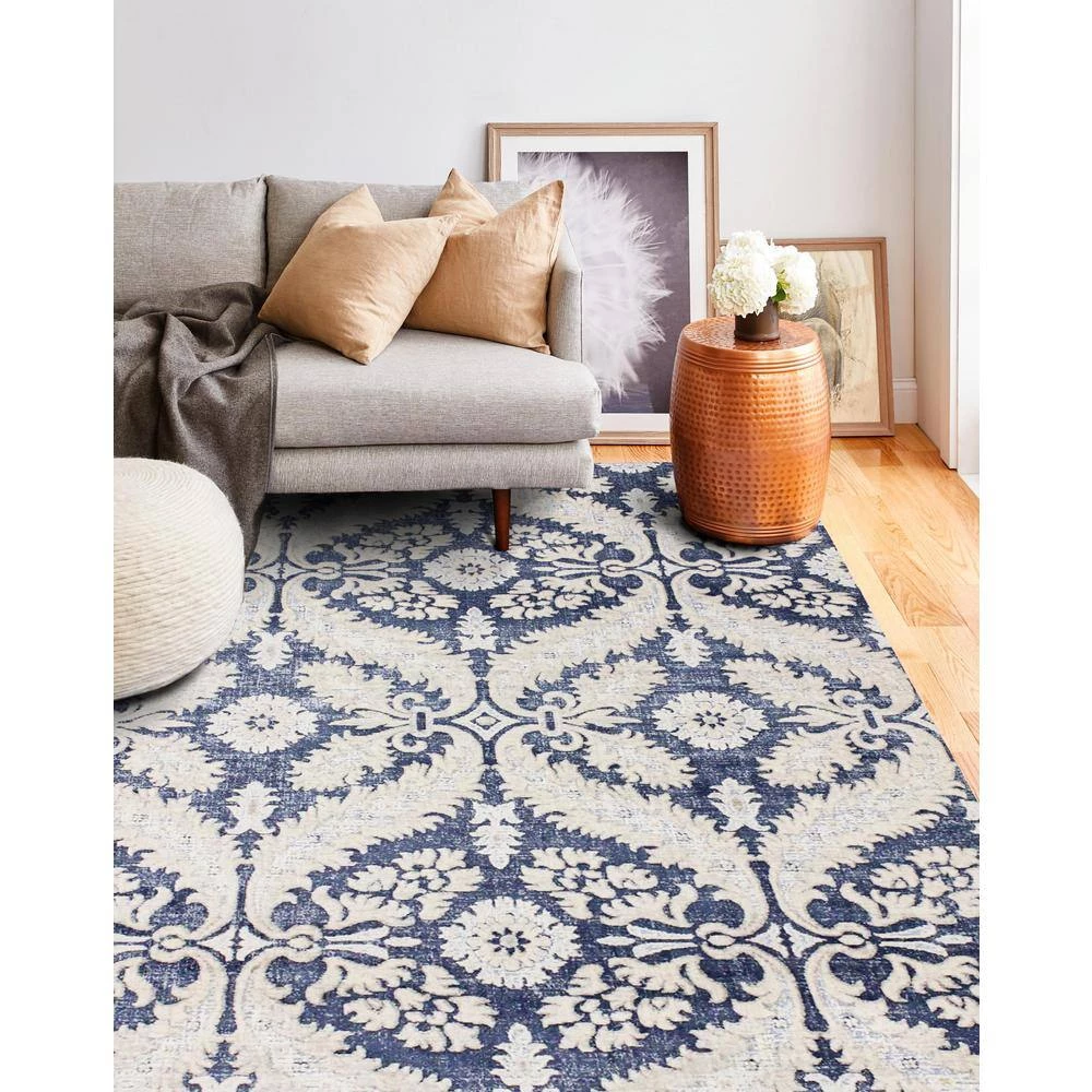 Sevilla Blue 4 ft. x 6 ft. (3 ft. 6 in. x 5 ft. 6 in.) Floral Transitional Accent Area Rug by BASHIAN 6 Sevilla Blue 4 ft. x 6 ft. (3 ft. 6 in. x 5 ft. 6 in.) Floral Transitional Accent Area Rug by BASHIAN - Image 6