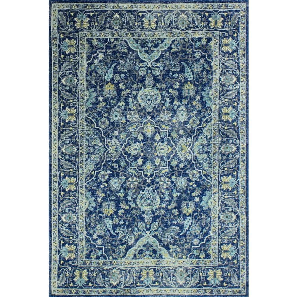 Everek Dk. Blue 4 ft. x 6 ft. (3'6" x 5'6") Floral Transitional Accent Rug by BASHIAN 1 Everek Dk. Blue 4 ft. x 6 ft. (3'6" x 5'6") Floral Transitional Accent Rug by BASHIAN