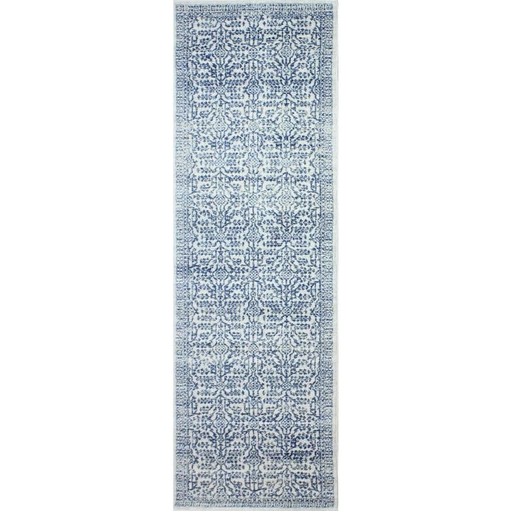 Everek Ivory/Blue 3 ft. x 8 ft. (2'6" x 8') Geometric Transitional Runner by BASHIAN 1 Everek Ivory/Blue 3 ft. x 8 ft. (2'6" x 8') Geometric Transitional Runner by BASHIAN
