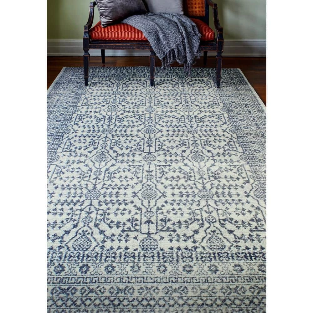 Everek Ivory/Blue 3 ft. x 8 ft. (2'6" x 8') Geometric Transitional Runner by BASHIAN 2 Everek Ivory/Blue 3 ft. x 8 ft. (2'6" x 8') Geometric Transitional Runner by BASHIAN - Image 2