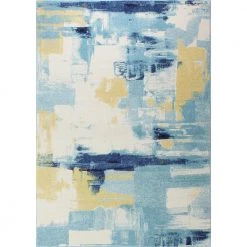 Everek Ivory/Blue 8 ft. x 10 ft. (7'6" x 9'6") Abstract Contemporary Area Rug by BASHIAN