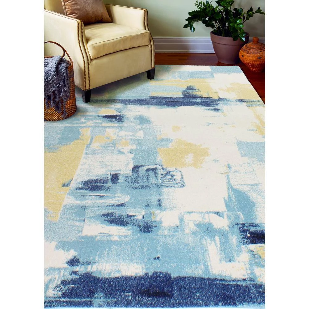 Everek Ivory/Blue 8 ft. x 10 ft. (7'6" x 9'6") Abstract Contemporary Area Rug by BASHIAN 2 Everek Ivory/Blue 8 ft. x 10 ft. (7'6" x 9'6") Abstract Contemporary Area Rug by BASHIAN - Image 2