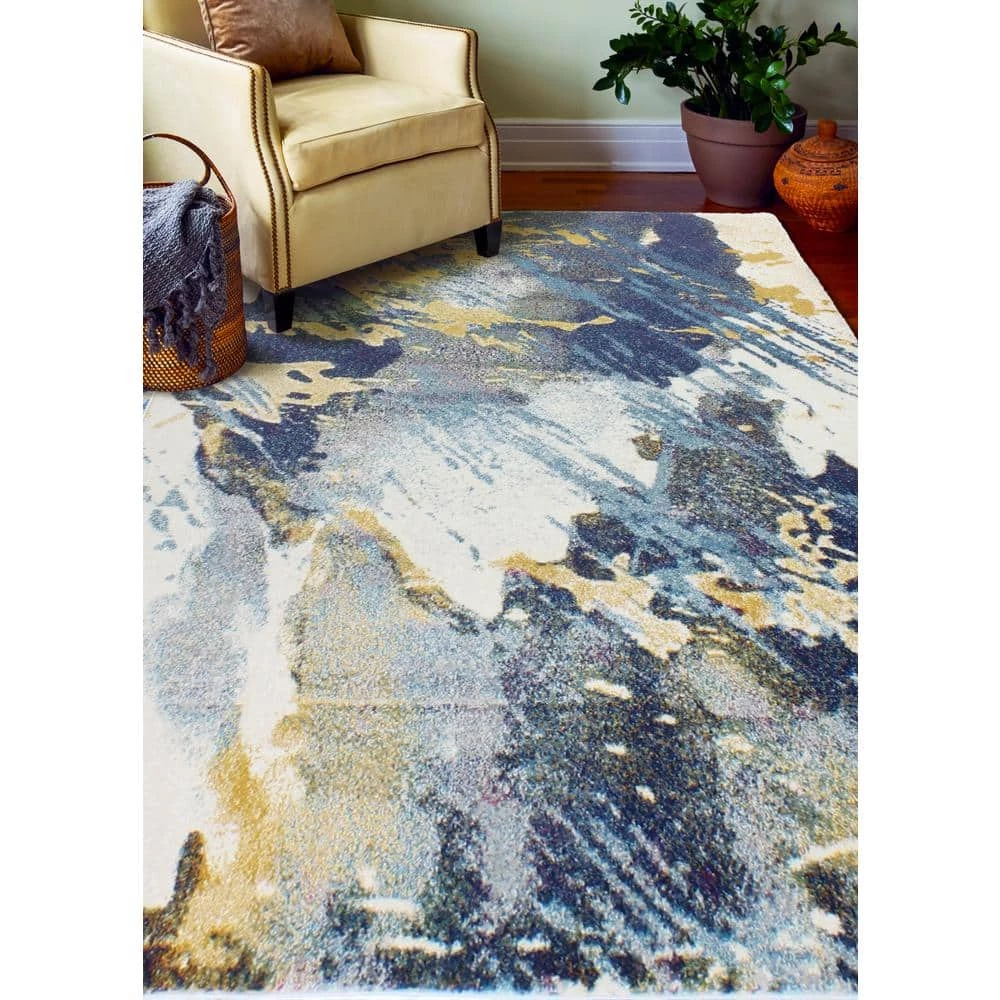 Everek Ivory/Blue 10 ft. x 14 ft. (9'6" x 13'6") Abstract Transitional Area Rug by BASHIAN 2 Everek Ivory/Blue 10 ft. x 14 ft. (9'6" x 13'6") Abstract Transitional Area Rug by BASHIAN - Image 2