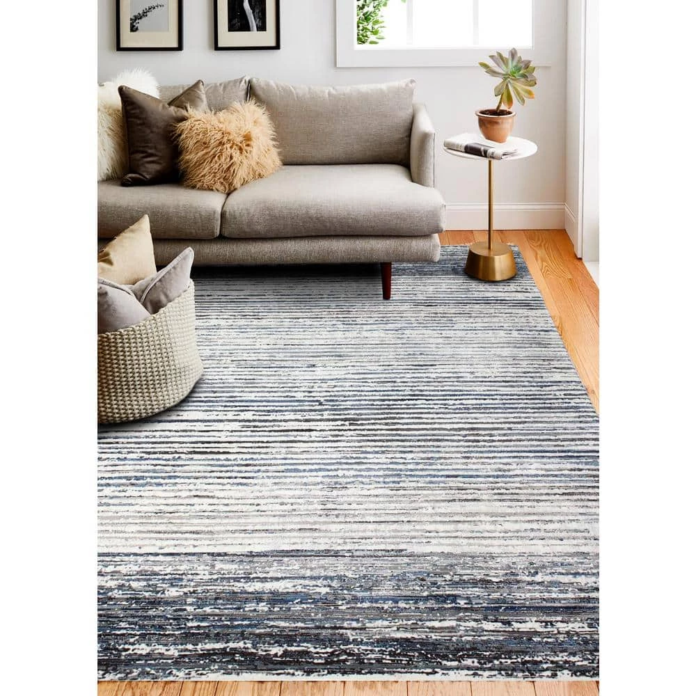 Cambridge Ivory/Blue 3 ft. x 8 ft. (2'6" x 8') Striped Contemporary Runner by BASHIAN 6 Cambridge Ivory/Blue 3 ft. x 8 ft. (2'6" x 8') Striped Contemporary Runner by BASHIAN - Image 6