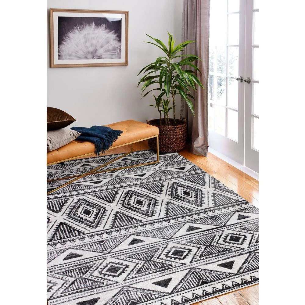 Tangier Ivory/Charcoal 8 ft. x 10 ft. (7 ft. 6 in. x 9 ft. 6 in.) Geometric Contemporary Area Rug by BASHIAN 6 Tangier Ivory/Charcoal 8 ft. x 10 ft. (7 ft. 6 in. x 9 ft. 6 in.) Geometric Contemporary Area Rug by BASHIAN - Image 6